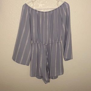 Blue and white long sleeve romper